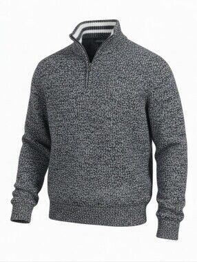 Eddie Bauer Cotton Rag 1/4 Zip Knit Sweater Mens XL Black White Pullover NWT